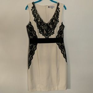 NWOT Cream Dress with Black Lace Detail